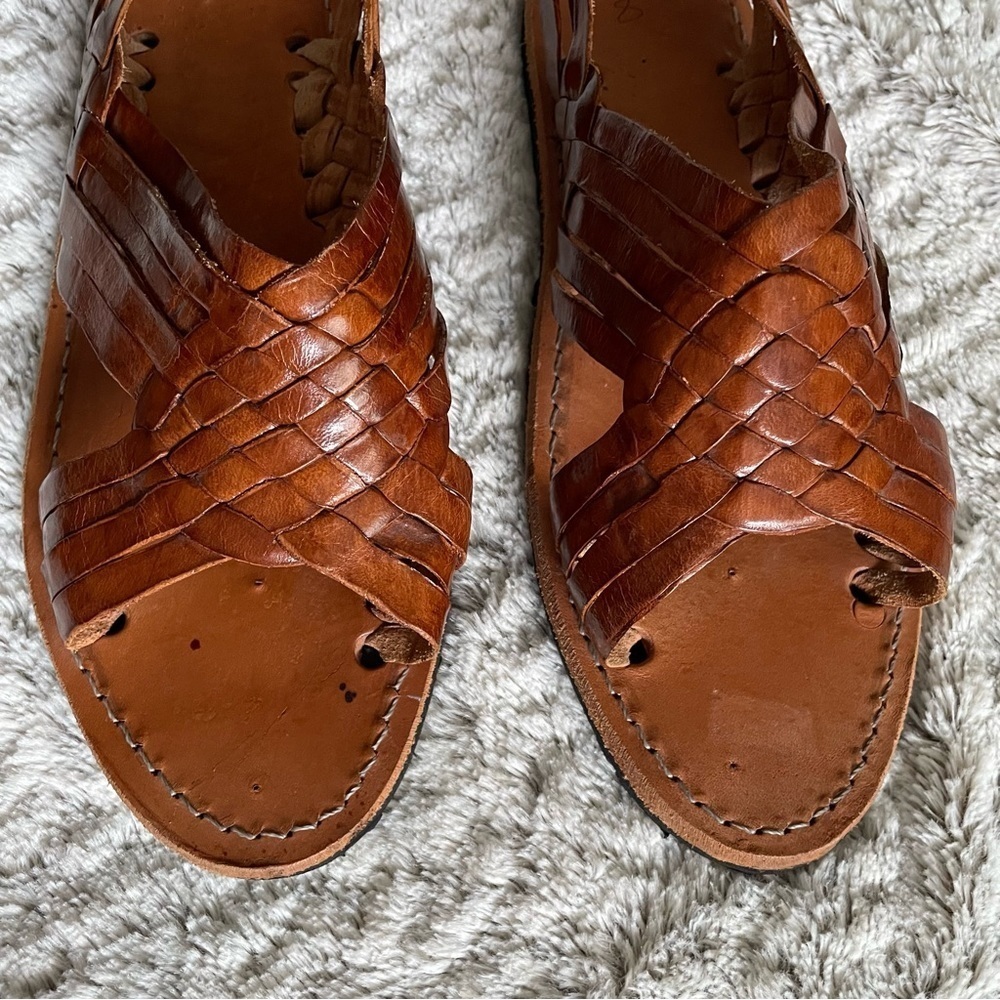 Men's Brown Woven Leather Slide Sandals - Picture 10 of 10